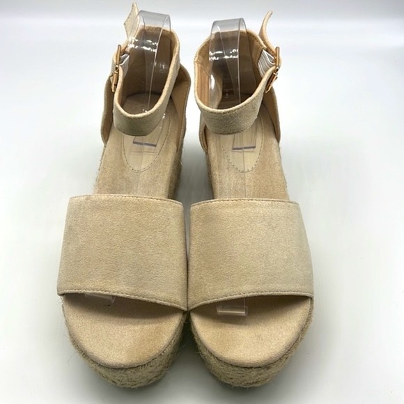 Platform - Soft Beige Ankle Strap Open Toe Espadrille Wedge Sandals Size 39 - Picture 2 of 15